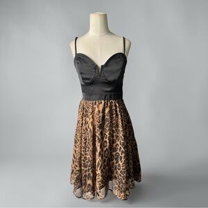 Aakaa Leopard Print Satin Bustier Mini Dress Size Medium